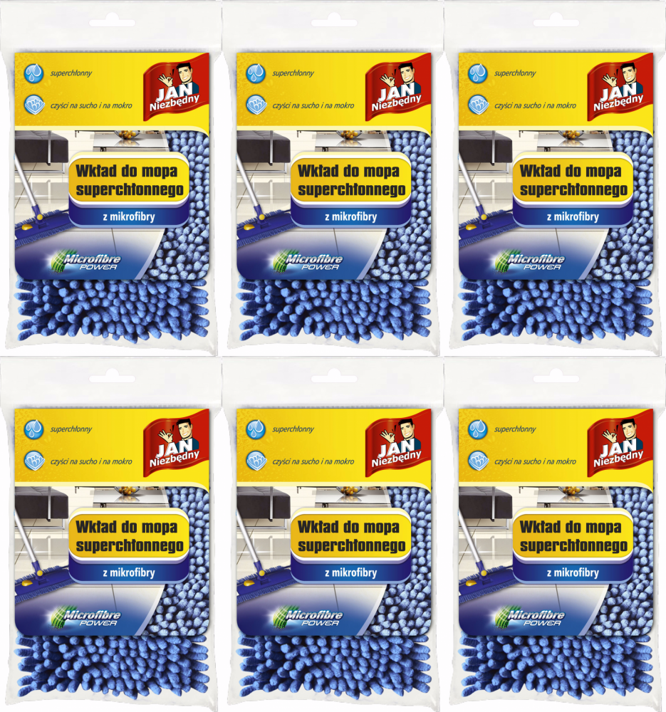 6x Mop płaski z mikrofibry Jan Niezbędny, superchłonny, granatowy - końcówka