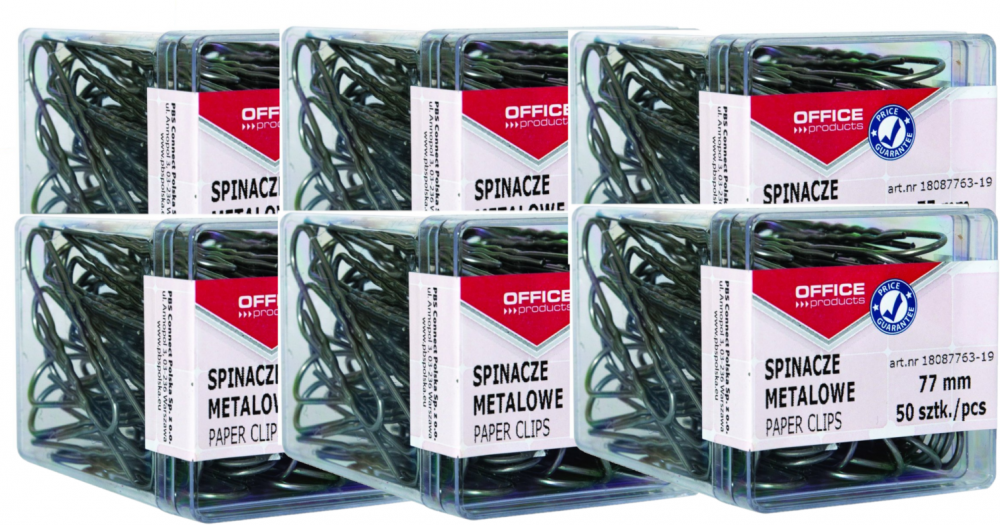 6x spinacz Office Products, okrągły, 77mm, 50 sztuk, srebrny