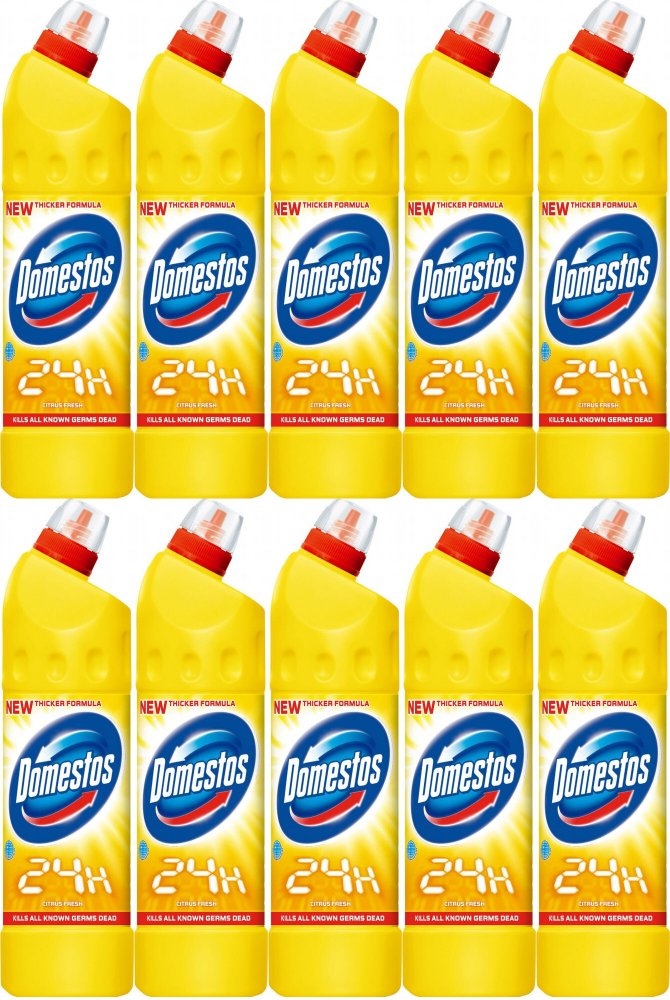 10x Płyn do czyszczenia toalet, Domestos 24H, cytrynowy, 0.75l