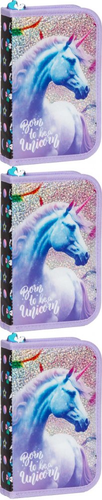 3x Piórnik szkolny Derform Jednorożec 15, 1-komorowy, z wyposażeniem, fioletowy