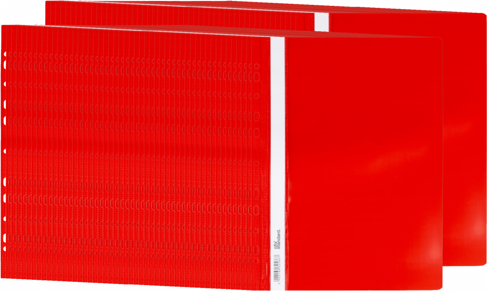 100x skoroszyt plastikowy oczkowy Ofix Standard, twardy, A4, PVC, do 200 kartek, czerwony