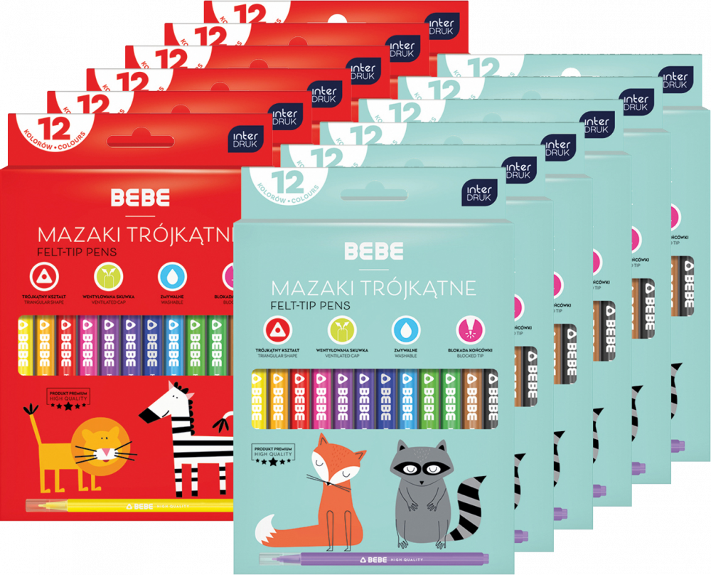 12x Mazaki Interdruk BEBE Kids, trójkątne, 12 sztuk, mix kolorów