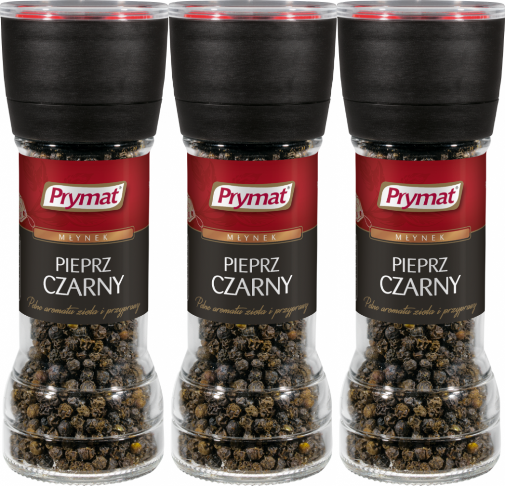 3x Pieprz czarny ziarnisty Prymat, w młynku, 47g
