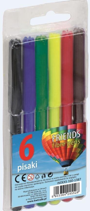Pisak Friends, okrągła, 2mm, 6 sztuk, mix kolorów