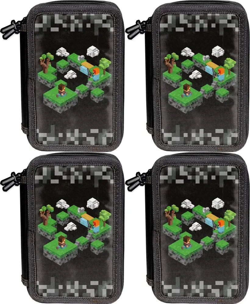 4x Piórnik 3-komorowy Paso Game, z wyposażeniem, 19.5x13x6.5cm, czarno-zielony