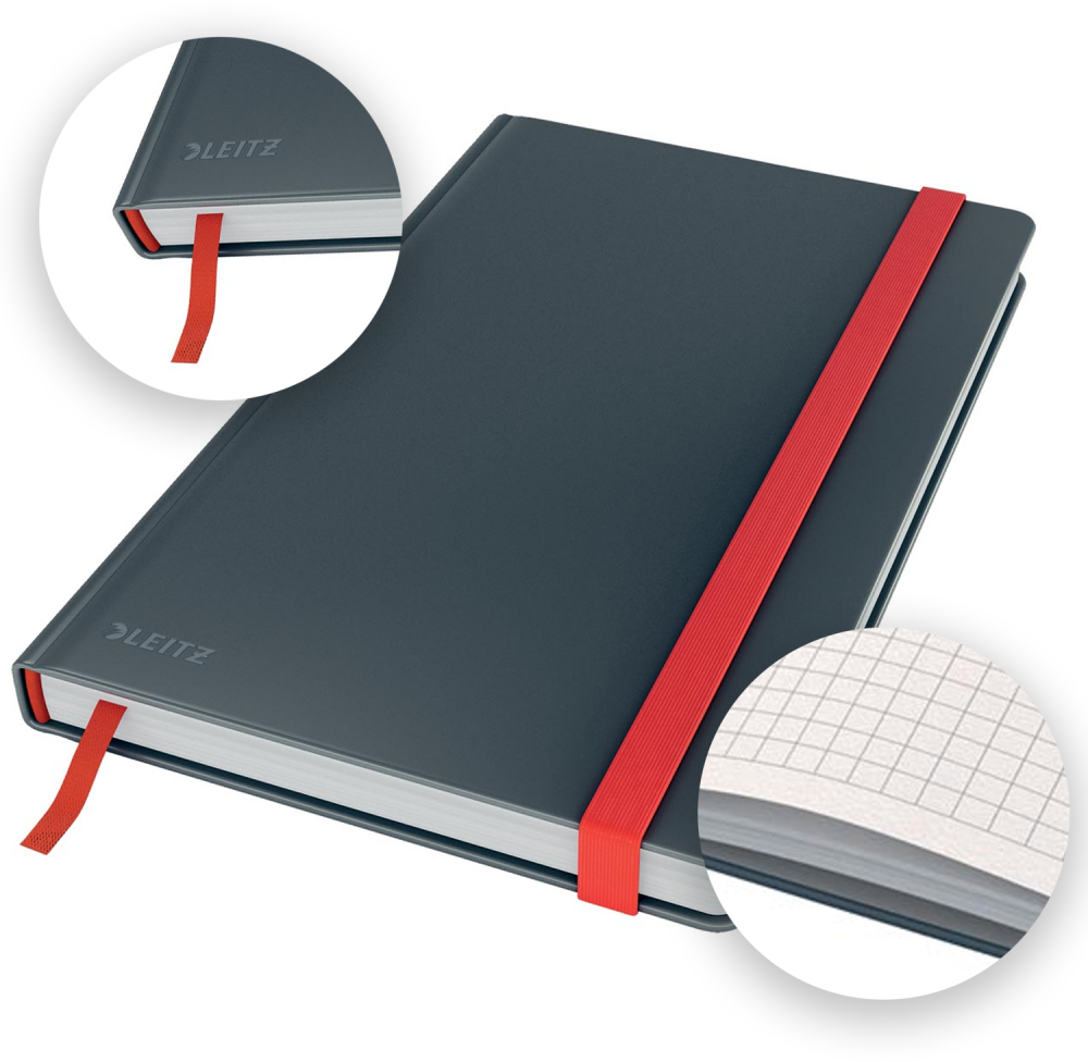 Notatnik w kratkę Leitz Cosy, A5, twarda oprawa, 80 kartek, szary