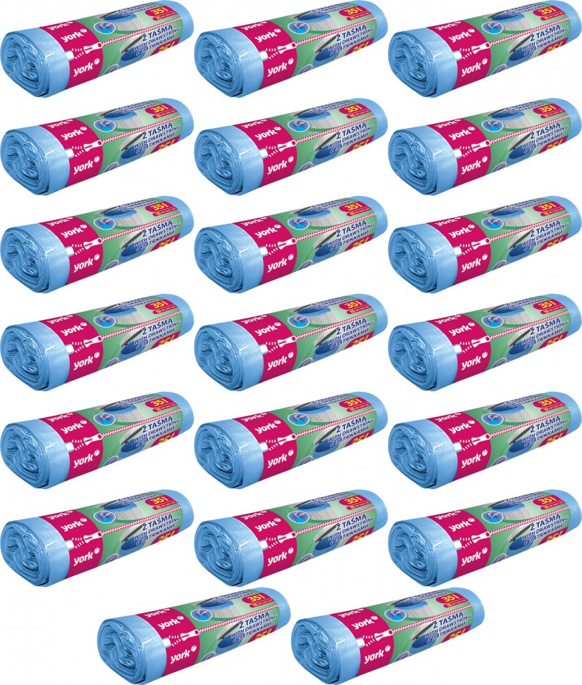 20x Worki na śmieci York, na odpady zmieszane, 35l, 15 sztuk, niebieski