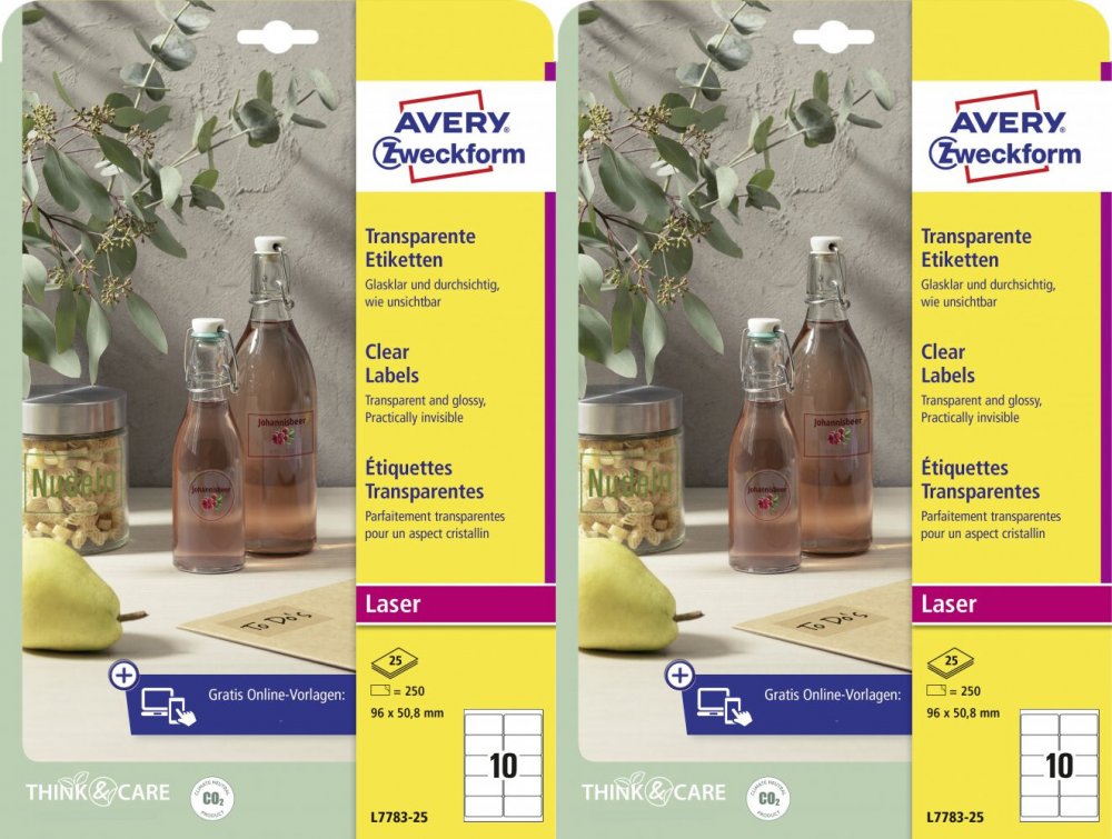 2x Etykiety oznaczeniowe Crystal Clear Avery Zweckform, 96x50.8mm, 25 arkuszy, przezroczysty