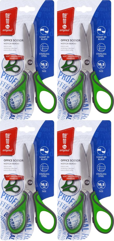 4x Nożyczki biurowe MemoBe, ostrze 3D, 16.5cm, zielony