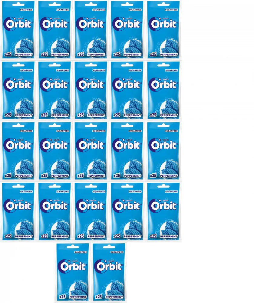 22x Guma do żucia bez cukru Orbit Peppermint, miętowy, torebka, 25 drażetek
