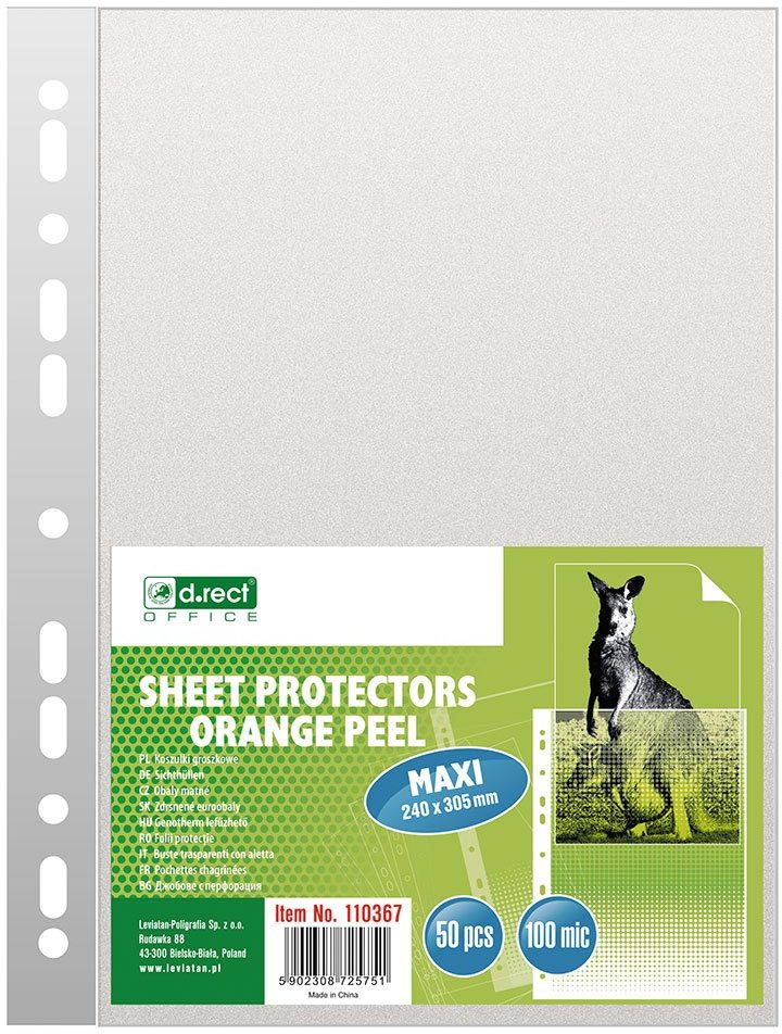 Koszulki groszkowe D.Rect Maxi, A4+, 240x305mm, 100μm, 50 sztuk, transparentny