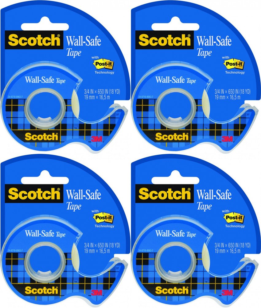 4x Taśma klejąca Scotch Wall-Safe, bezpieczna dla ścian, 19mmx16.5m, przezroczysty