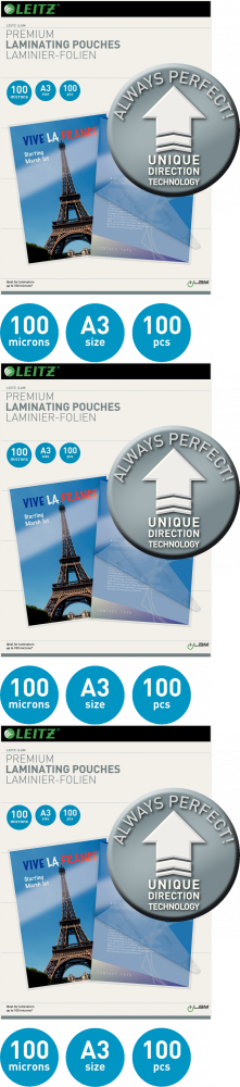 3x Folia do laminowania Leitz, UDT, A3, 2x100 μm, 100 sztuk