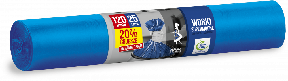 Worki na śmieci Anna Zaradna, na odpady zmieszane, ekologiczne, supermocne, 120l, 25 sztuk, niebieski