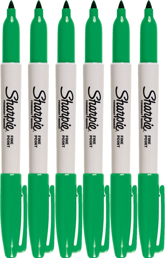 6x Marker permanentny Sharpie Fine, okrągła, 1mm, zielony