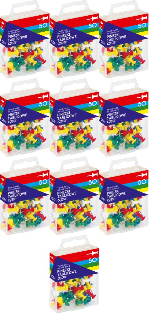 10x Pinezki beczułki Grand, w pudełku, 50 sztuk, mix kolorów
