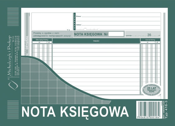 Druk akcydensowy Nota księgowa MiP 416-3, A5, 1 kopia, 80k