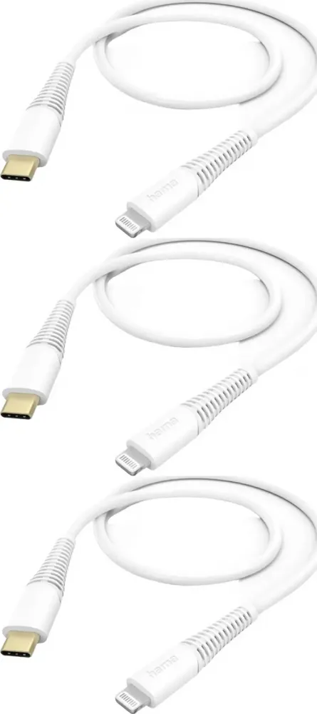 3x Kabel ładujący Hama USB Typ C/Lightning, 1.5m, biały