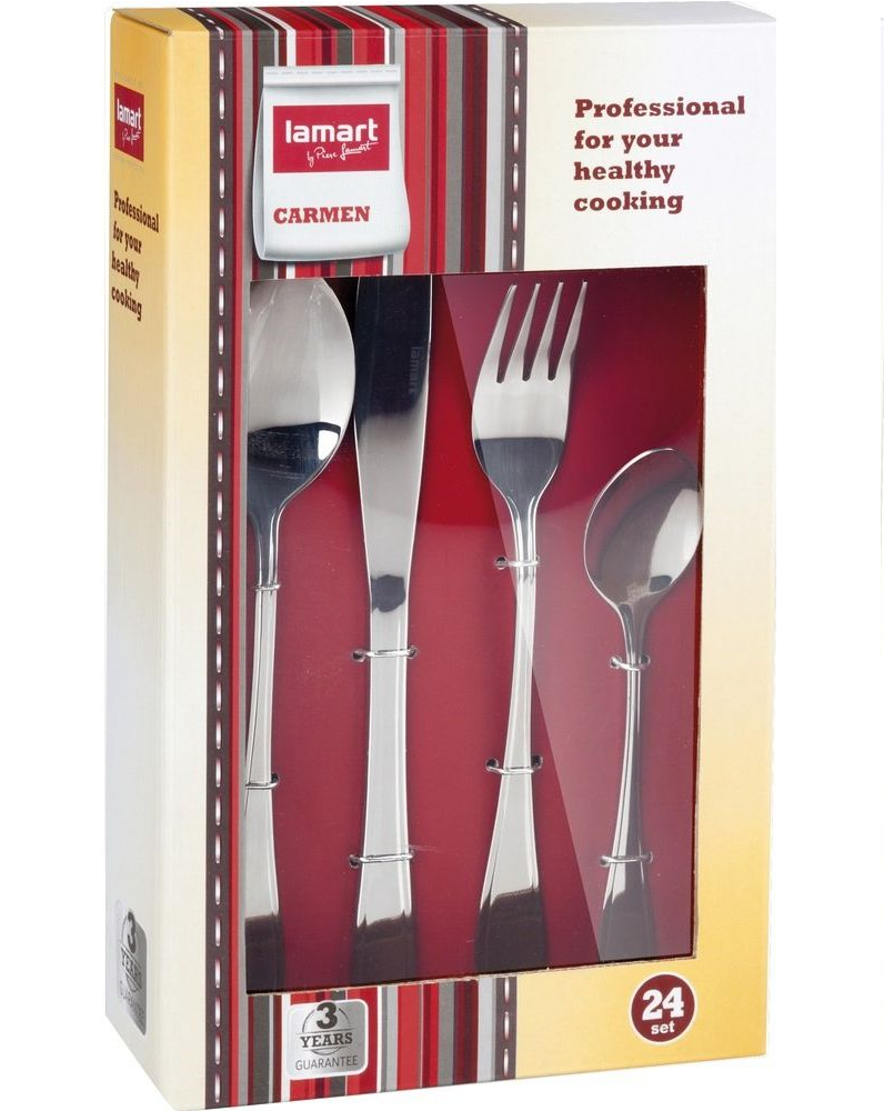 Komplet sztućców Lamart Carmen LT5001, 24 sztuki, w pudełku, srebrny