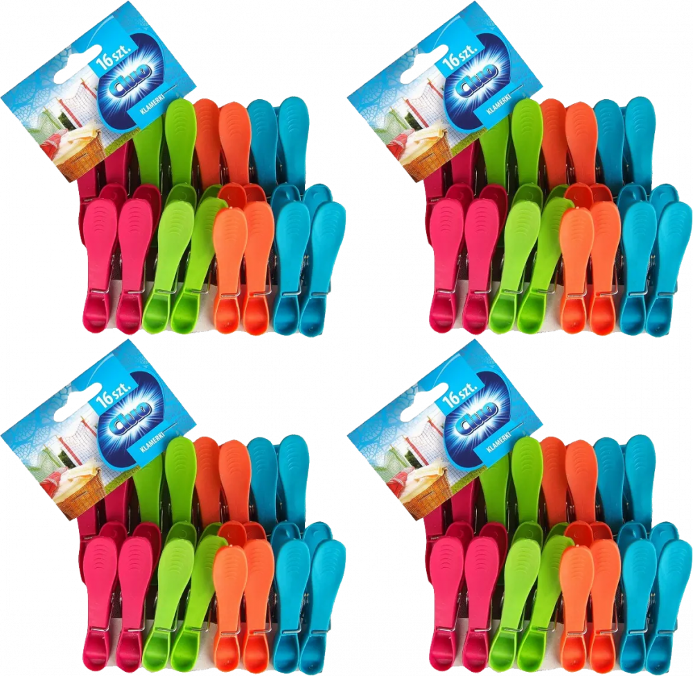 4x Klamerki Cluo, 16 sztuk, mix kolorów