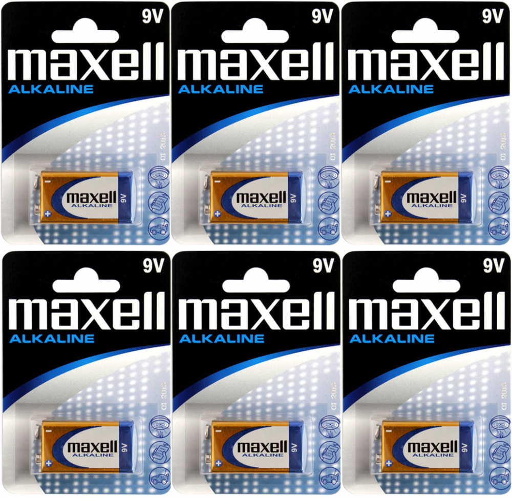 6x bateria alkaliczna Maxell, 9V, 6LR61, 1 sztuka