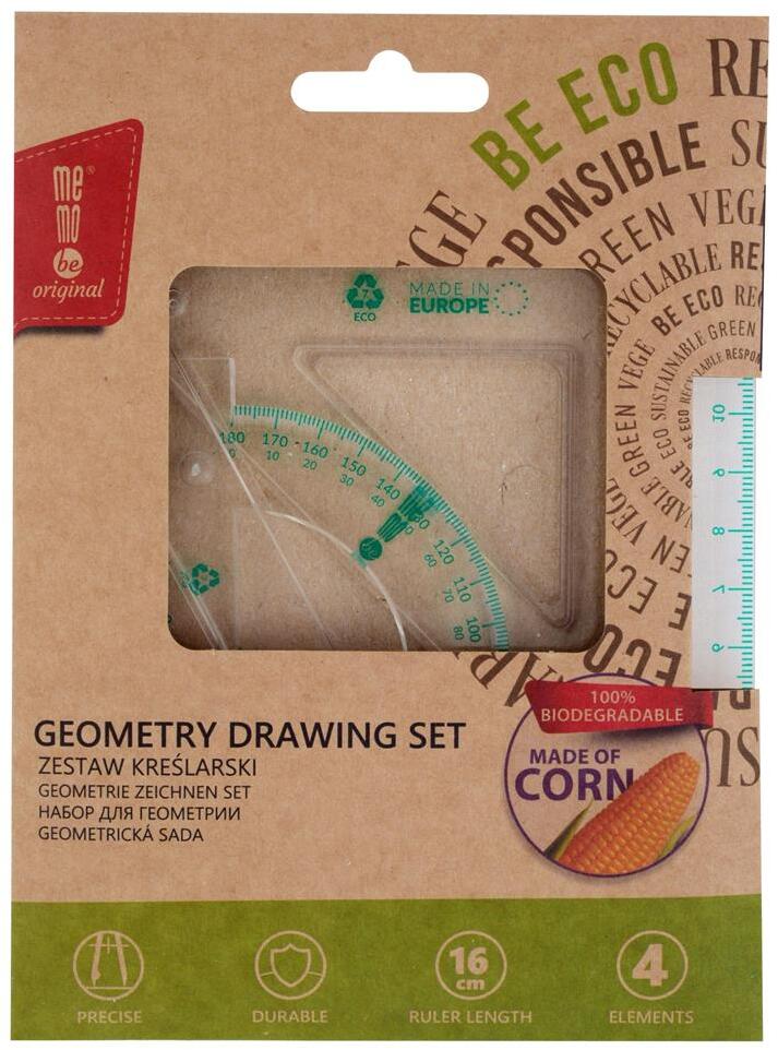 Zestaw kreślarski Eco MemoBe by Pratel, z linijką 16cm, 4 elementy, transparentny