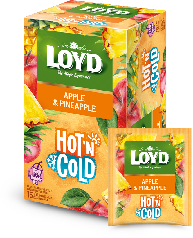 Herbata owocowo- ziołowa w kopertach Loyd Hot & Cold, jabłko i ananas, 15 sztuk x 2g