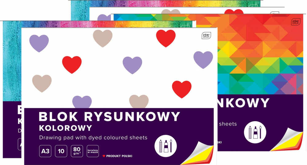 5x Blok rysunkowy Interdruk, A3, 10 kartek, kolorowy, mix wzorów