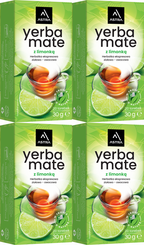 4x Herbata Yerba Mate w torebkach Astra, ziołowo-owocowa, limonka, 20 sztuk x 1.5g