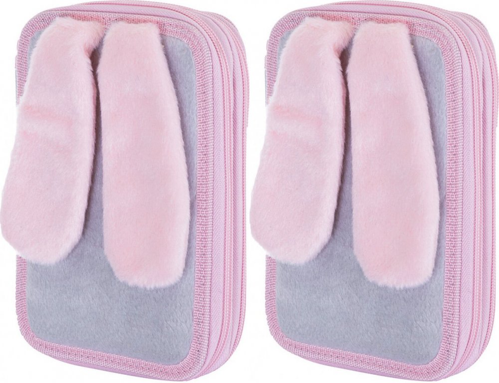 2x Piórnik 2-komorowy Astra Astrabag Honeybunny, bez wyposażenia, 20.5x13x4.5cm, szaro-różowy