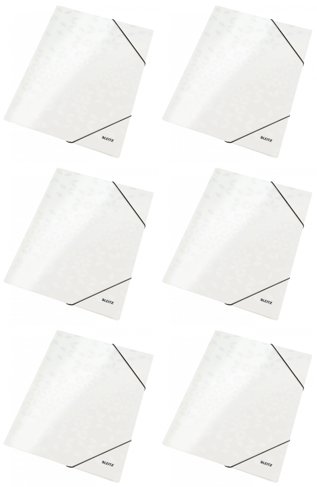 6x Teczka kartonowa z narożną gumką Leitz Wow, A4, 300g/m2, 15mm, biały