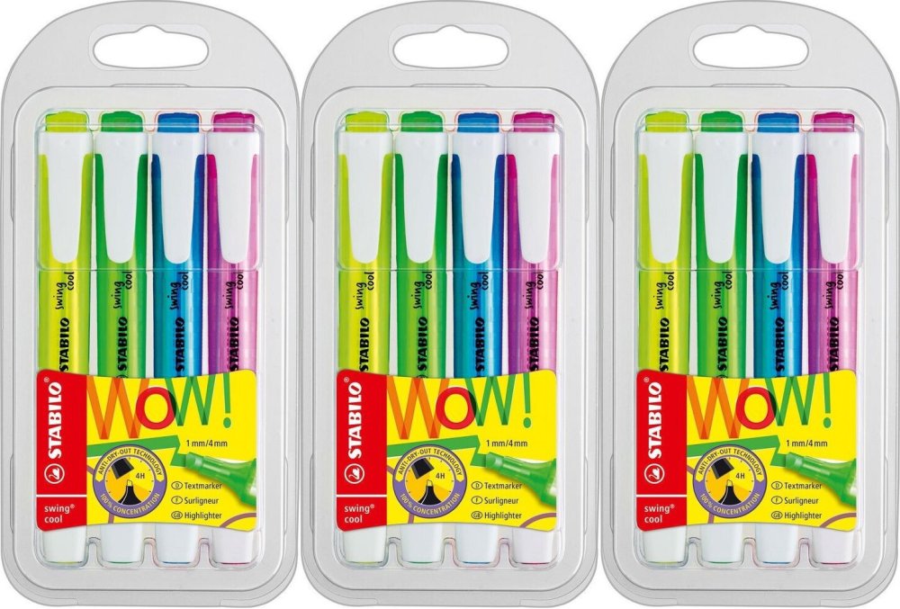 3x Zakreślacz Stabilo Swing Cool, 4 sztuki, mix kolorów