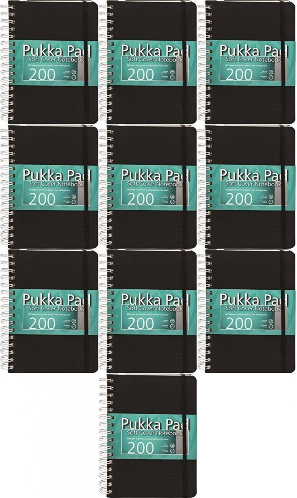 10x Kołonotatnik Pukka Pad Soft Cover, A5, w kratkę, 100 kartek, czarny