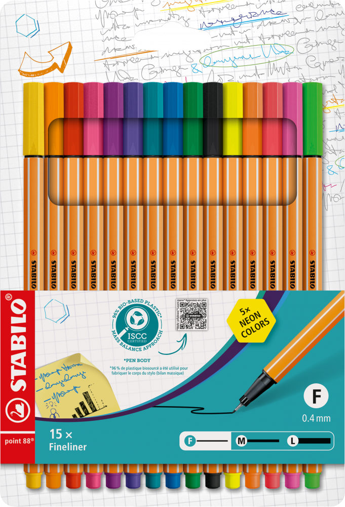 Cienkopis Stabilo, Point 88 8815, 0.4mm, 15 sztuk, mix kolorów