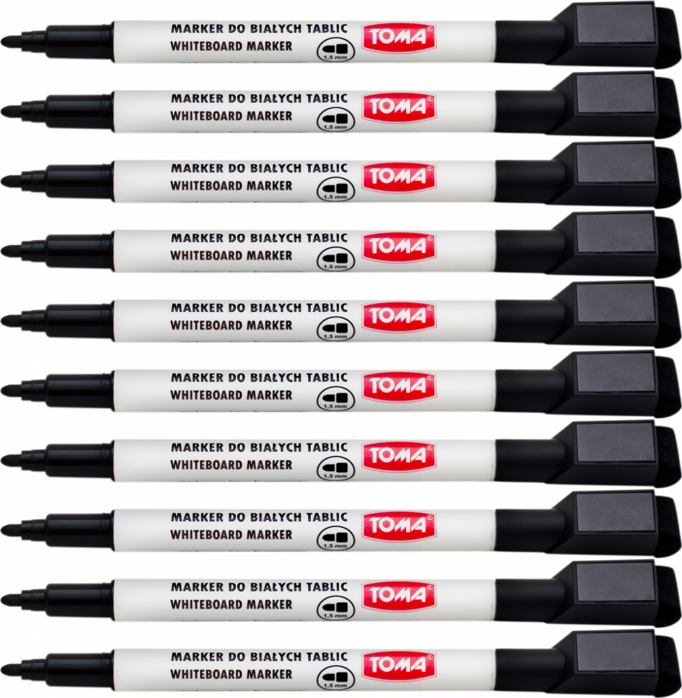 10x Marker suchościeralny Toma, z magnesem w nasadce, okrągła, 1.5mm, czarny