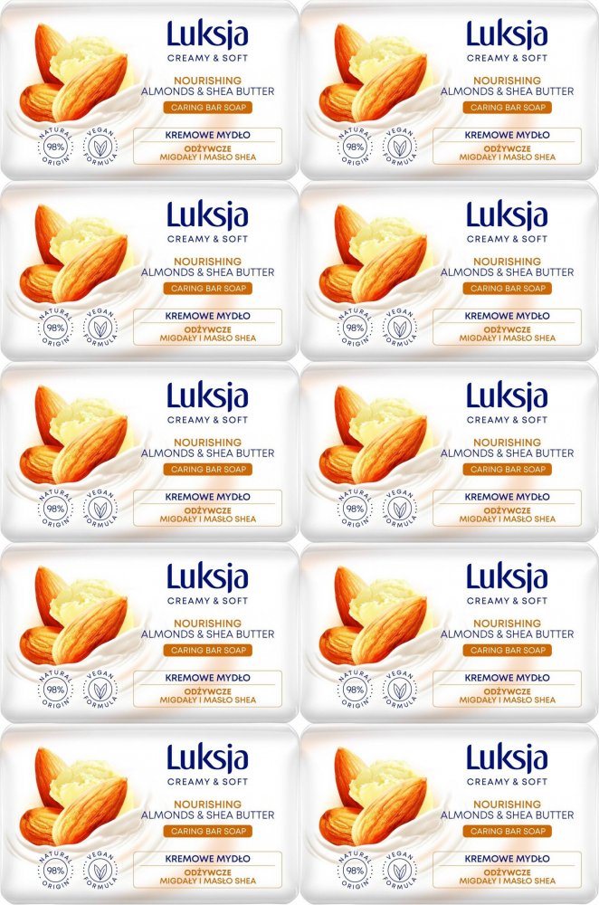 10x Mydło w kostce Luksja Almond, migdały i masło shea, 90g