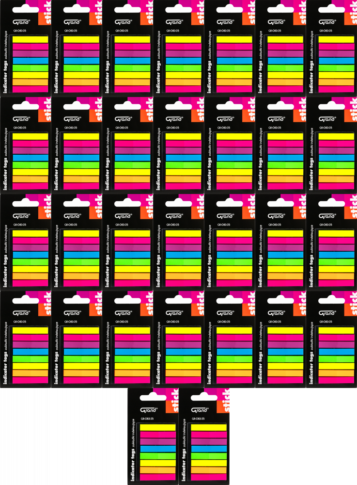 48x Zakładki samoprzylepne Grand GR-083-25, indeksujące, proste, 45x7 mm, 8x25 sztuk, mix kolorów