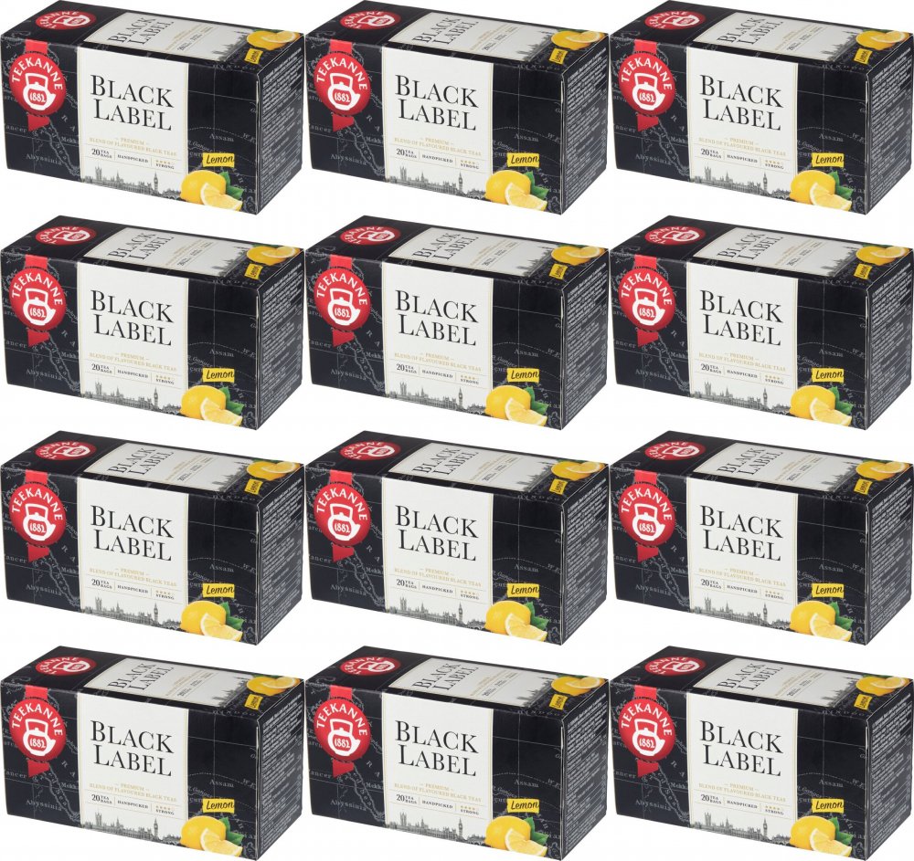 12x Herbata czarna aromatyzowana w torebkach Teekanne Black Label Lemon, 20 sztuk x 1.65g