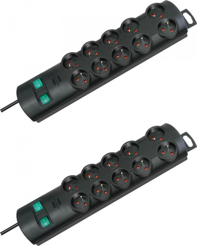 2x Listwa zasilająca z wyłącznikiem Brennenstuhl Primera Line, 2m, 10 gniazd, czarny