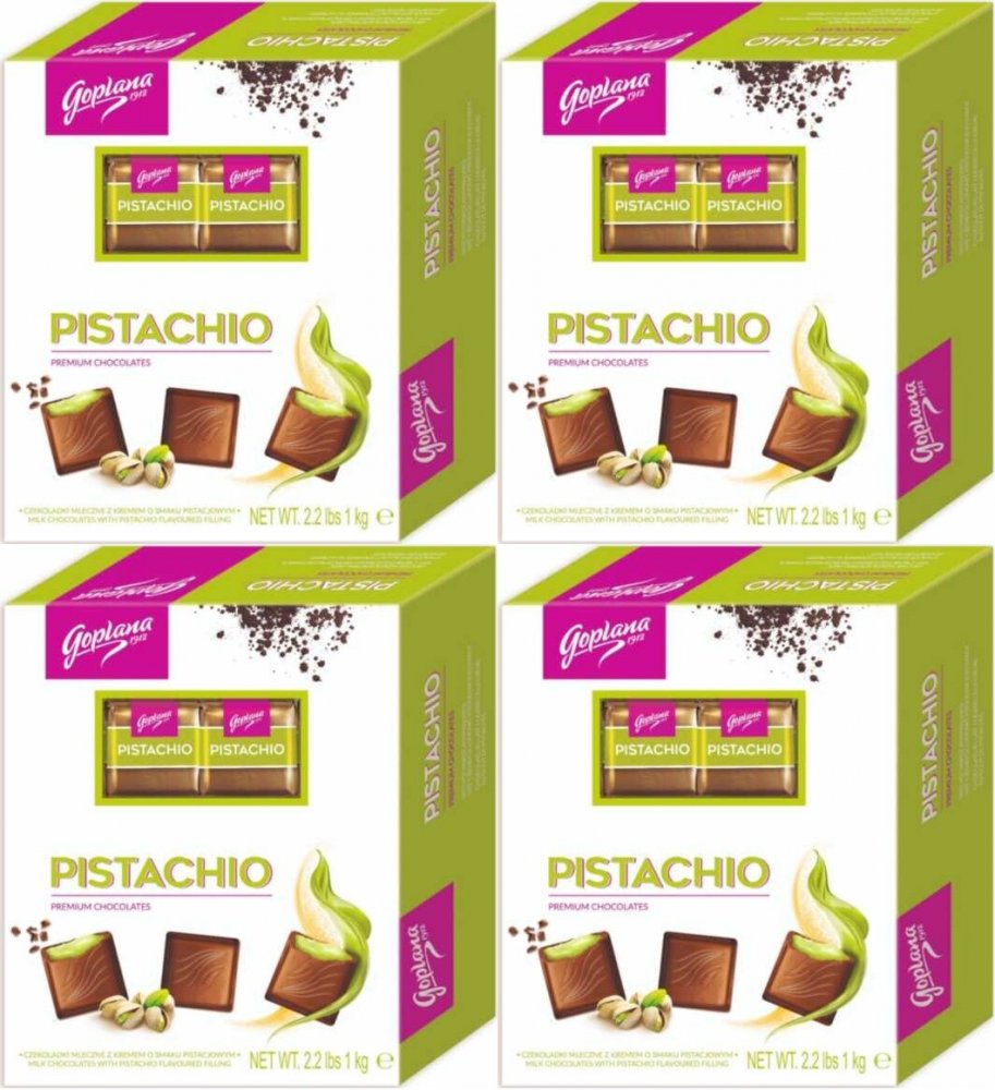4x Bombonierka Goplana Pistachio Czekoladki z klasą, pistacjowy z nadzieniem alkoholowym, 1kg