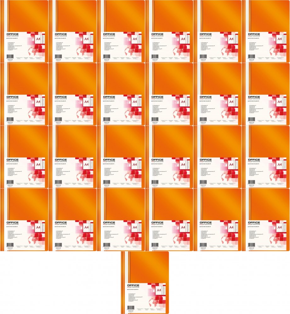 25x Skoroszyt plastikowy bez oczek Office Products, A4, do 200 kartek, pomarańczowy