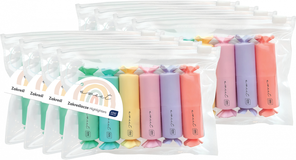 8x Zakreślacz Interdruk Candy, ścięta, 6 sztuk, mix kolorów pastelowych