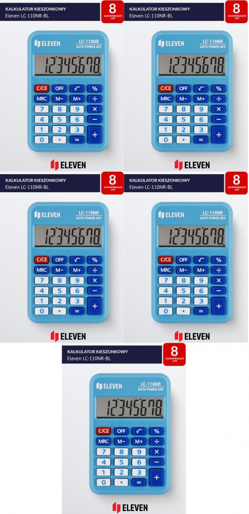5x Kalkulator kieszonkowy Eleven LC-110NR-BL, 8 cyfr, niebieski