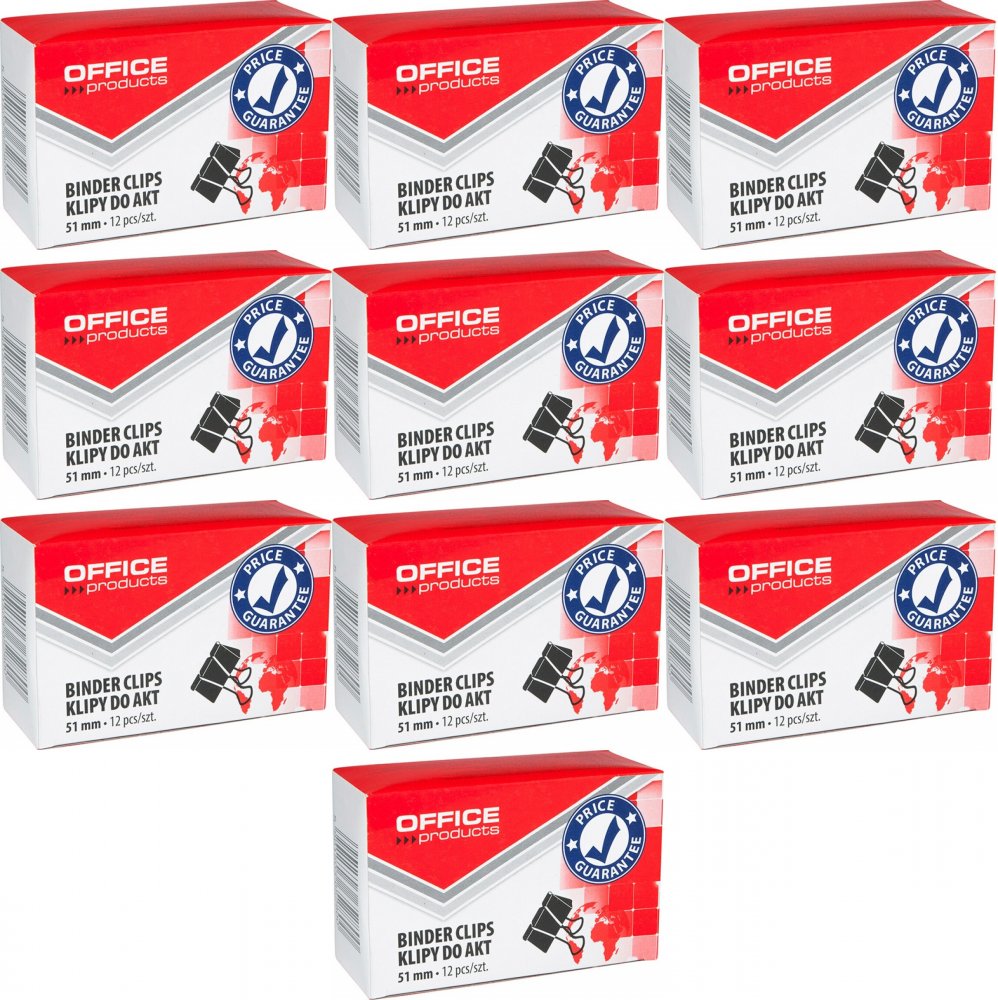 10x Klip biurowy Office Products, 51mm, 12 sztuk, czarny