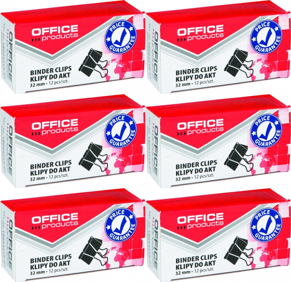 6x Klip biurowy Office Products, 32mm, 12 sztuk, czarny