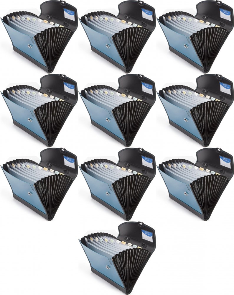 10x Teczka z przegródkami Rapesco, A4, 13 przegródek, na klips, czarny