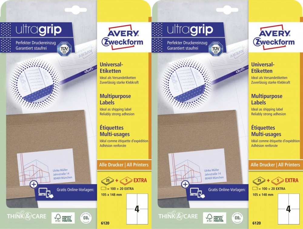 2x Etykiety samoprzylepne Avery Zweckform, 105x148 mm, 25 arkuszy + 5 gratis, biały