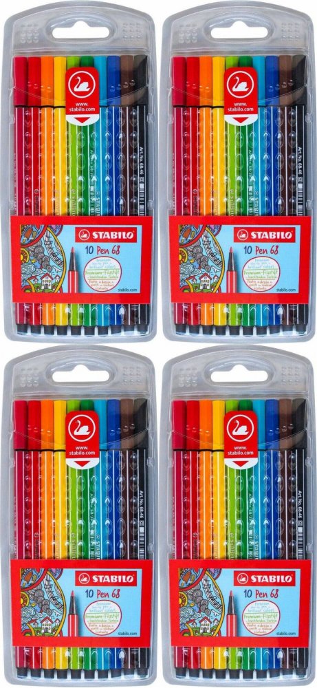 4x Pisaki Stabilo Pen 6810/PL, okrągła, 1mm, etui, 10 sztuk, mix kolorów