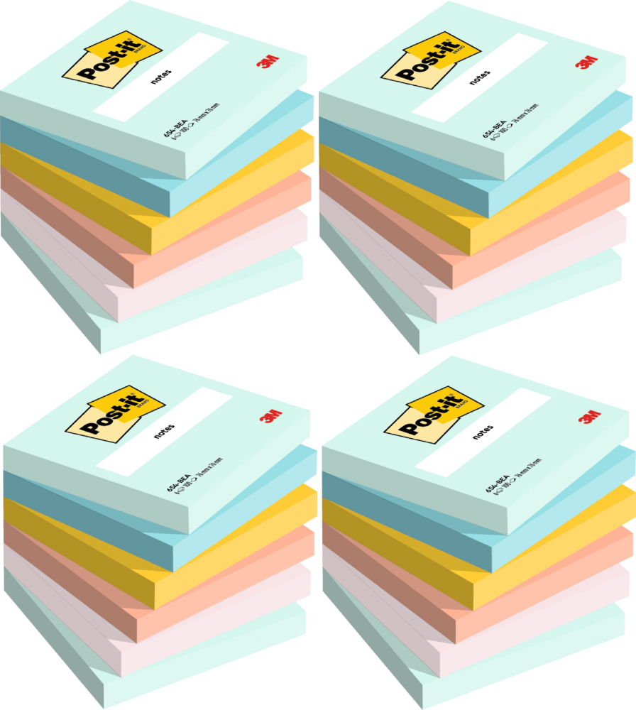 4x Karteczki samoprzylepne Post-it Paleta Marzycielska, 76x76mm, 6x100 karteczek, pastelowy