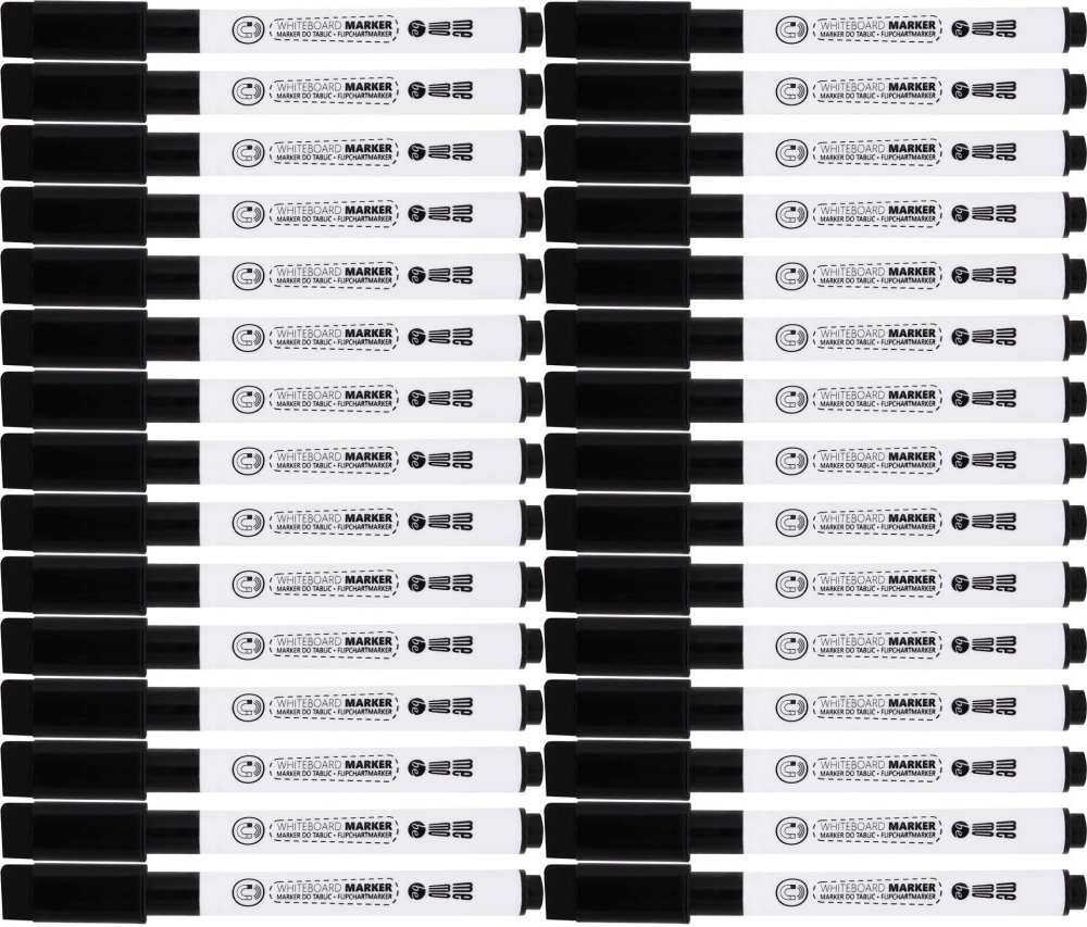 50x Marker suchościeralny MemoBe, z gąbką i magnesem, czarny